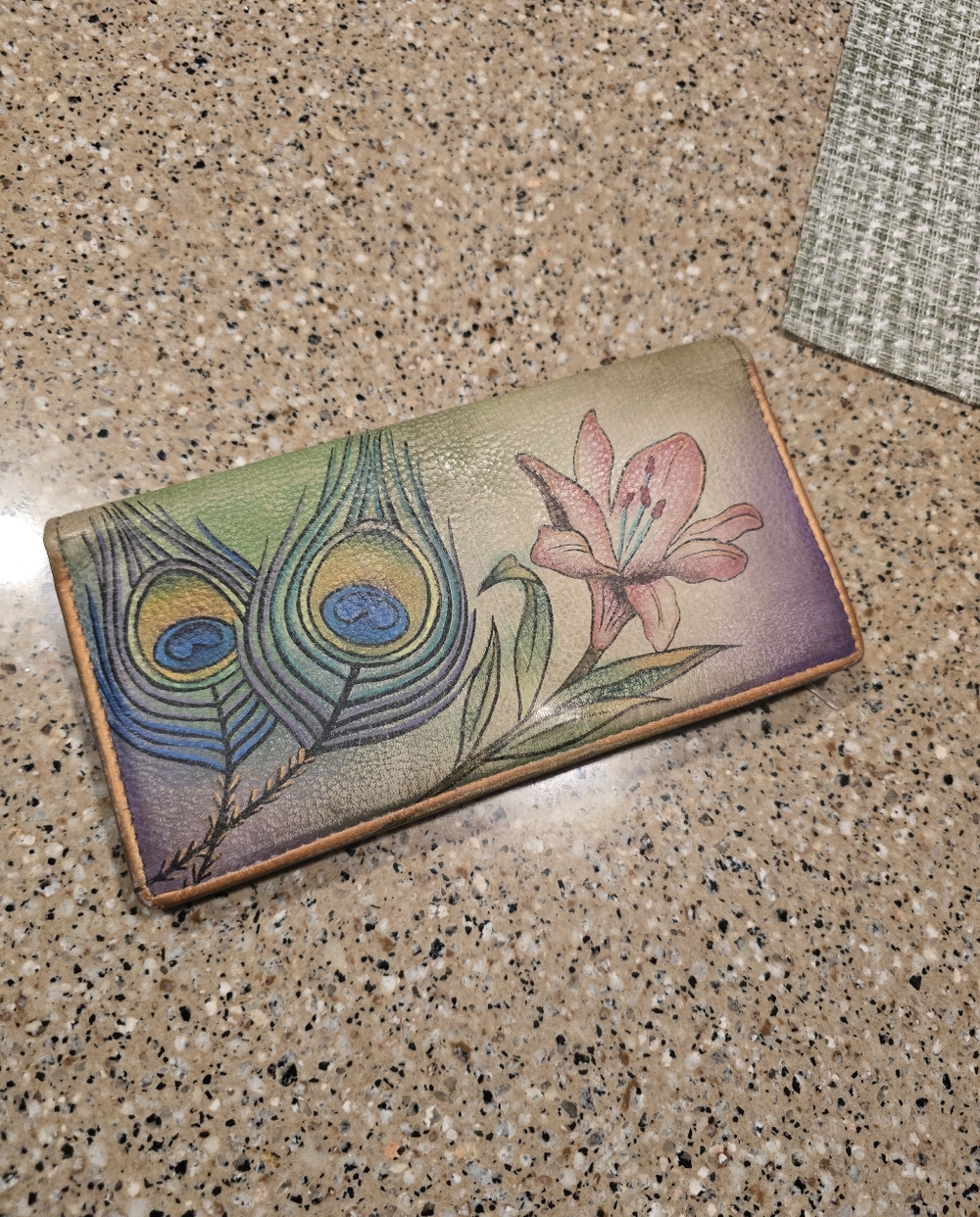 Anuschka Leather Cottagecore Peacock Flower 2-Fold Slim Wallet